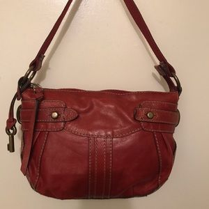 Fossil Vintage Dark Red Leather Shoulder Bag